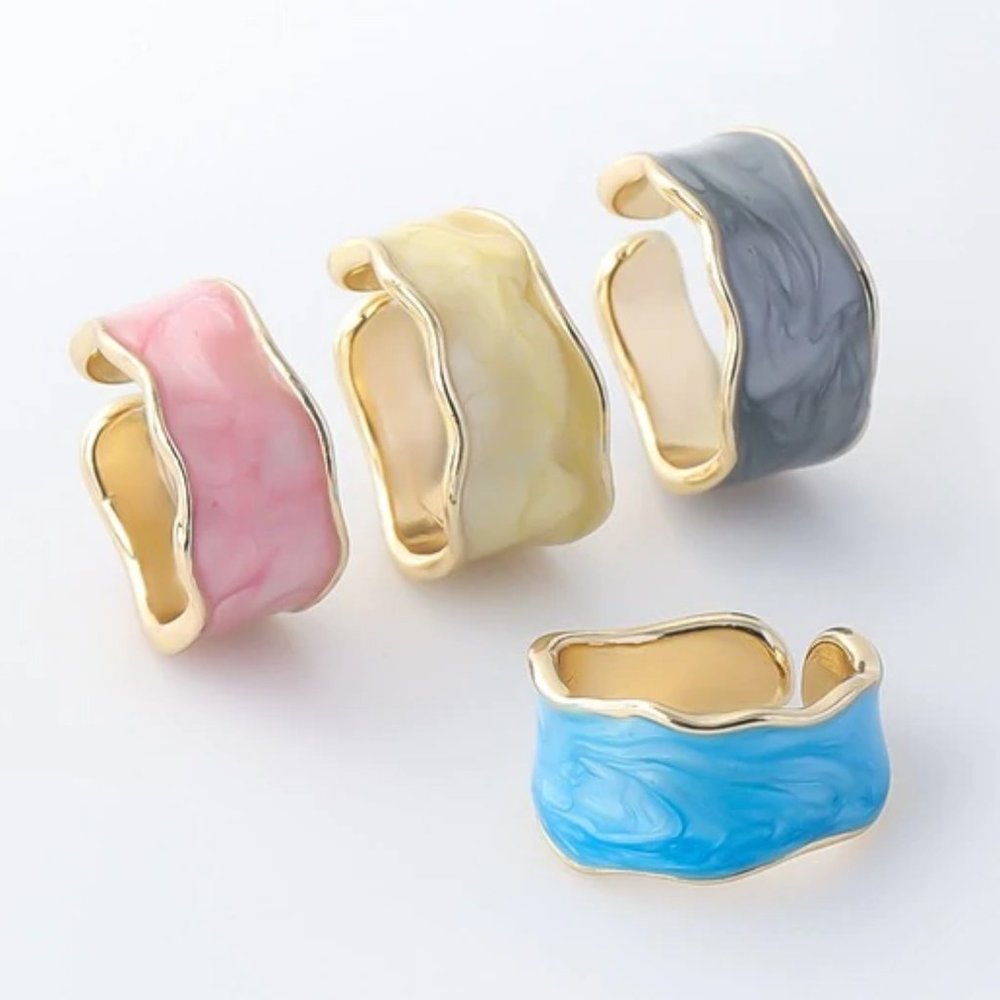 Gold band with blue enamel. OS - Picture 2 of 2